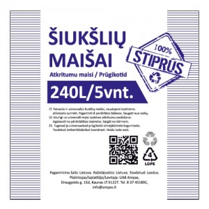 Maišai šiukšlėms. Stori, stiprūs, ritinėliuose.