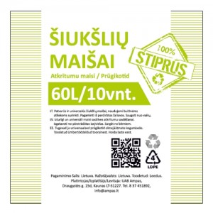 Maišai šiukšlėms. Stori, stiprūs, ritinėliuose.